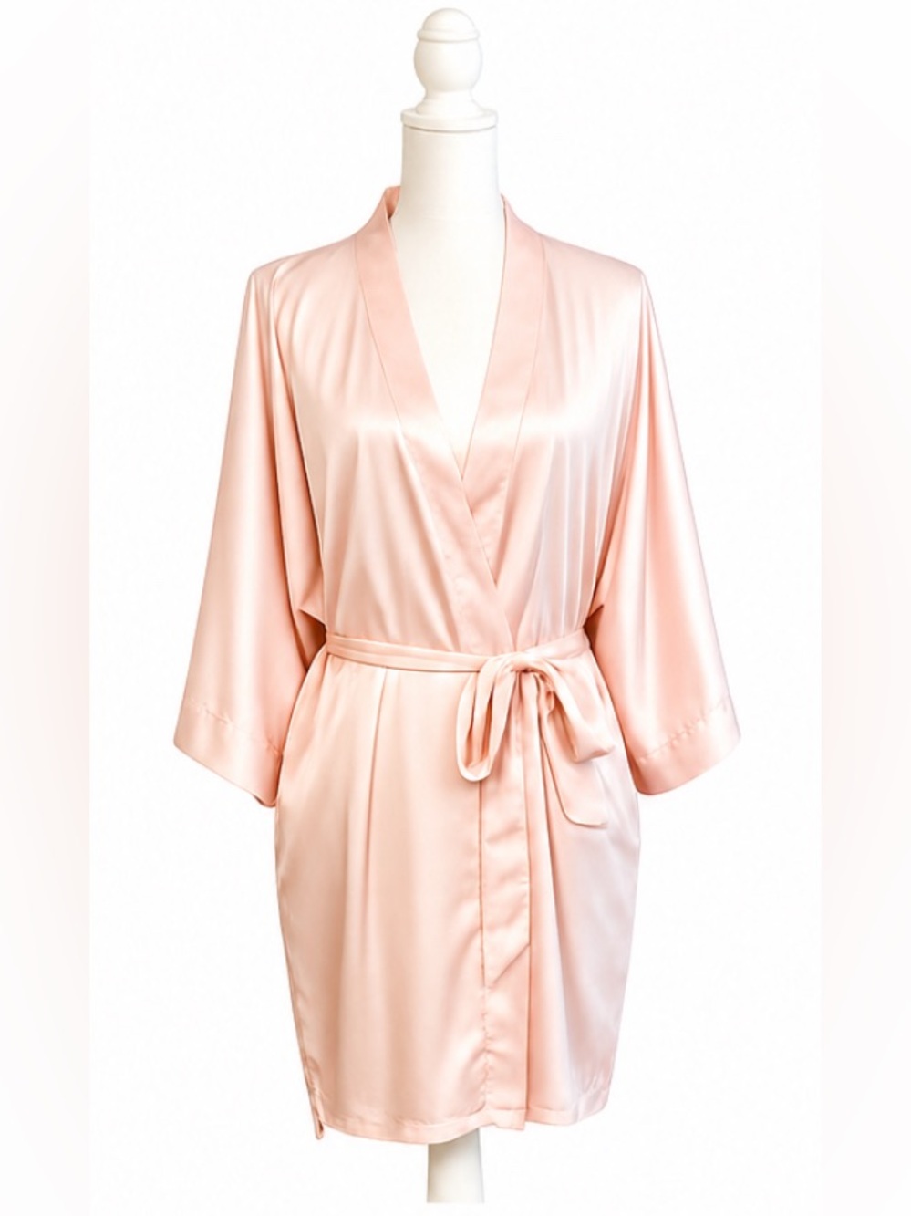 AW Bridal Robe Satin Romantic Feminine Bathrobe Pockets Pink Large